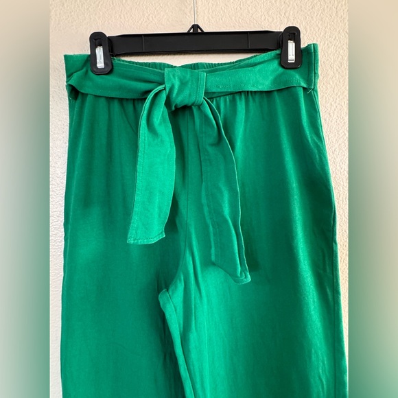 ZARA Kelly Green Tied Cotton Pants Size Medium - High Waisted Wide Leg - Picture 2 of 5